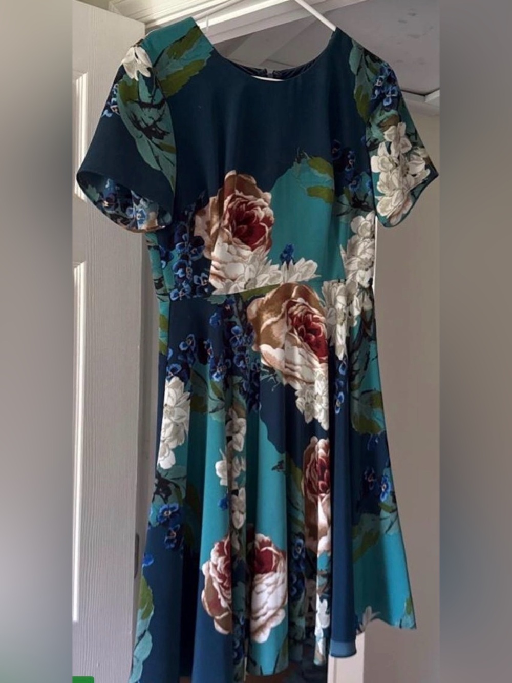 Corey Lynn Calter Teal Navy Floral Fit & Flare Dress